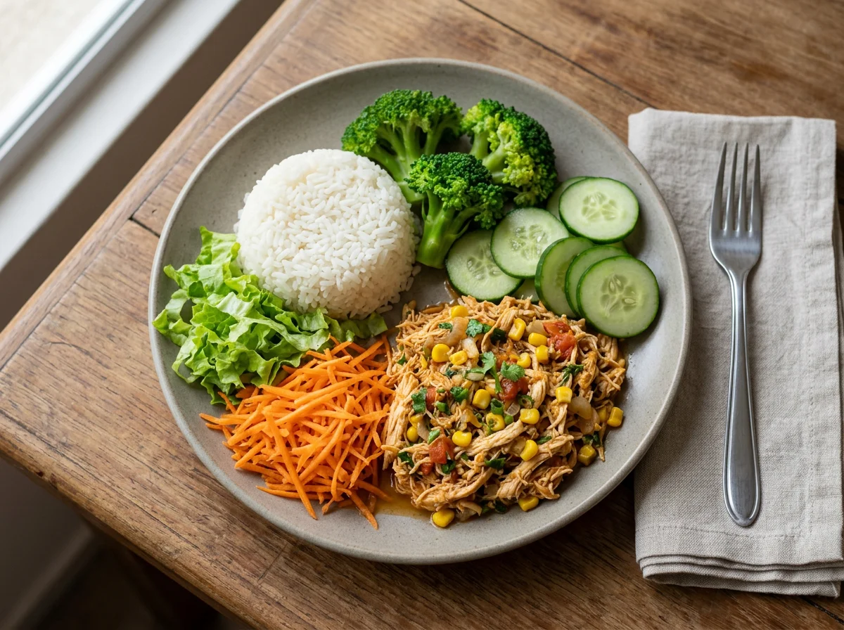 Prato variado com frango desfiado photo