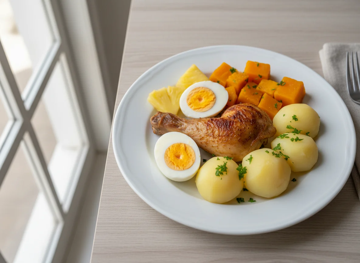 Prato variado com frango e acompanhamentos photo