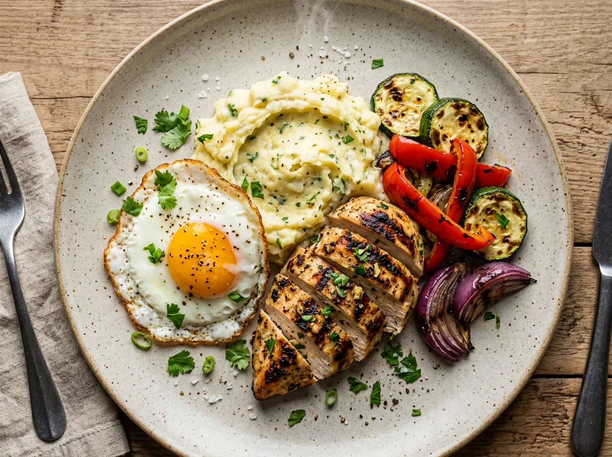 Prato variado com frango e legumes grelhados photo