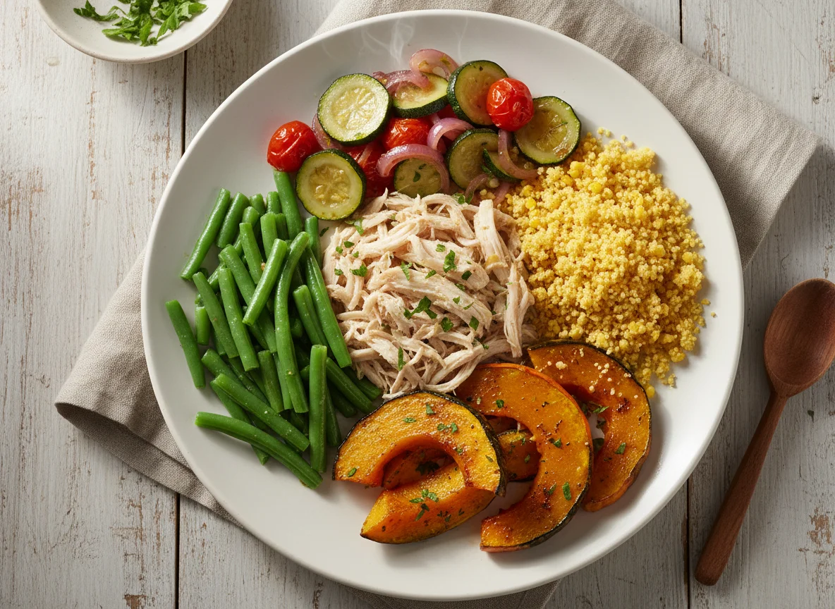 Prato variado com frango e legumes photo