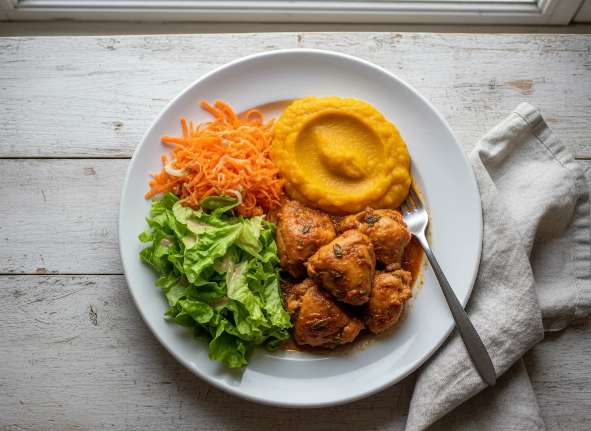 Prato variado com frango e purê photo