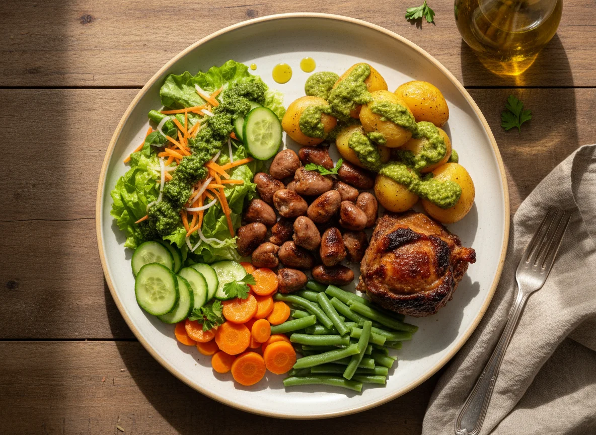 Prato variado com frango e vegetais photo