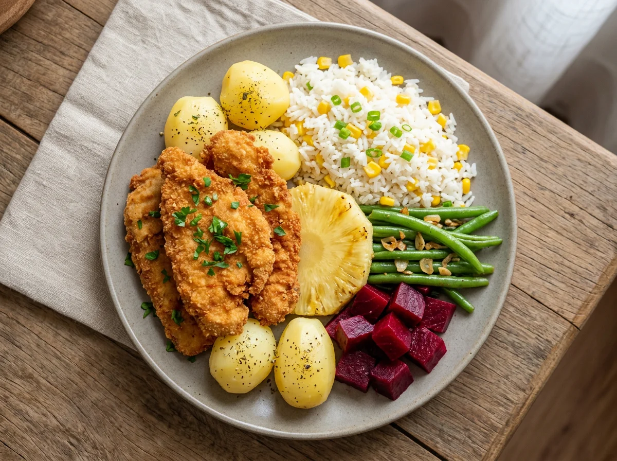 Prato variado com frango empanado photo