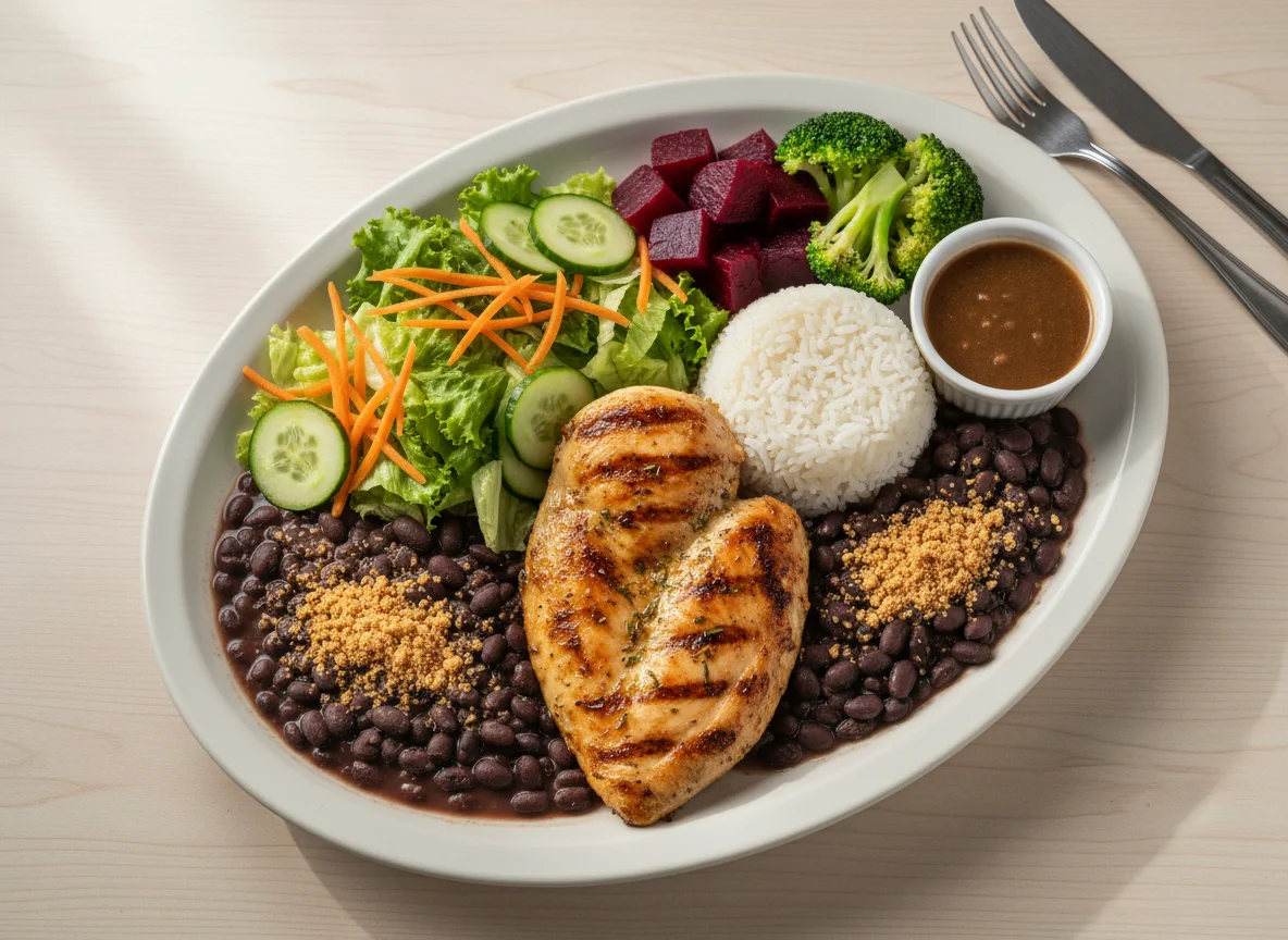 Prato variado com frango grelhado e acompanhamentos photo