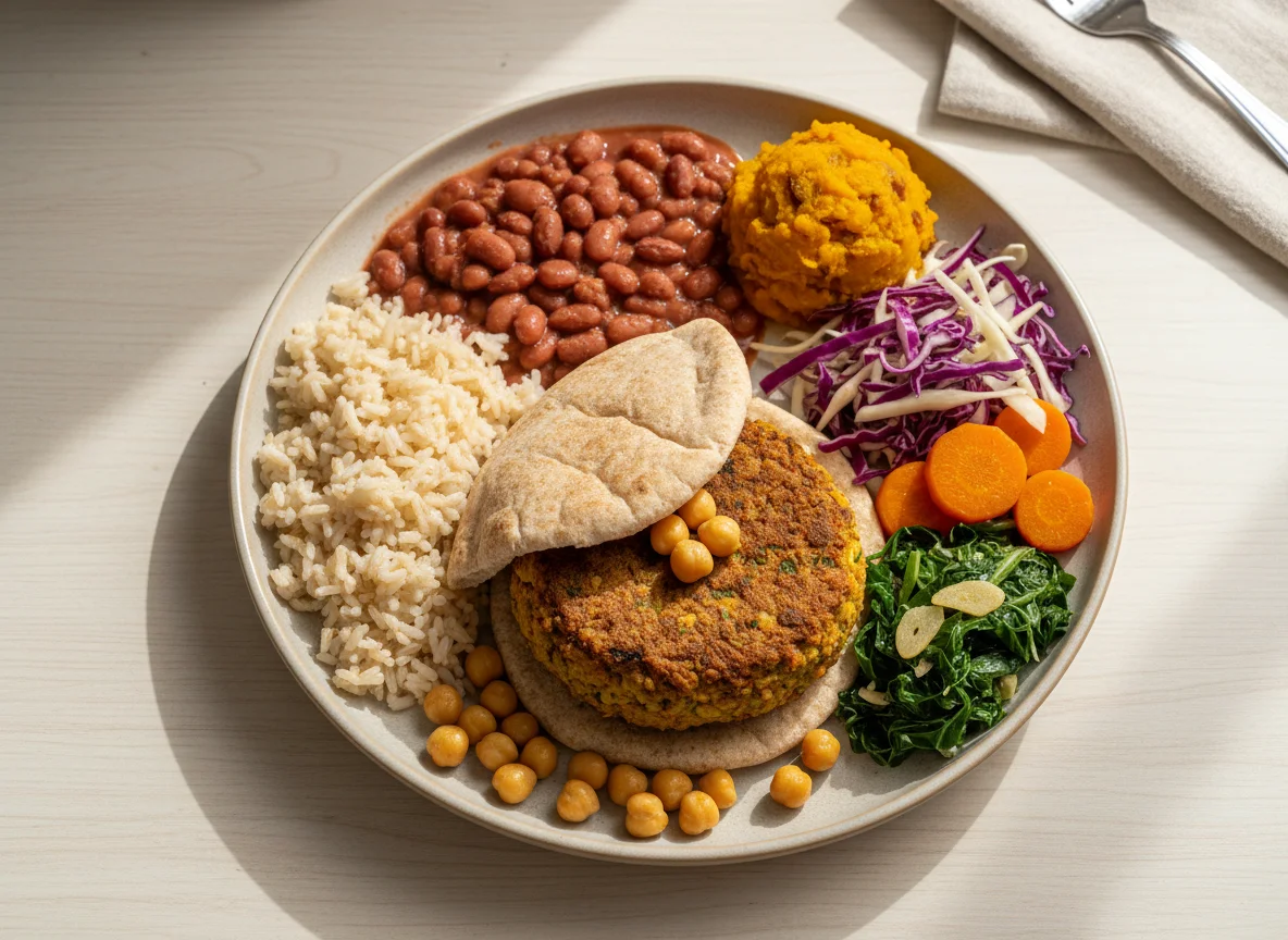 Prato variado com hambúrguer vegetariano photo