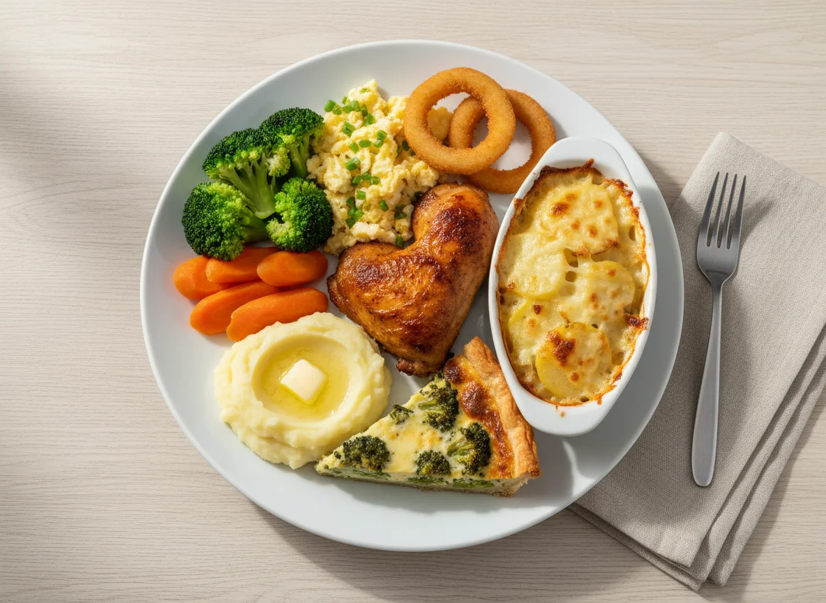 Prato variado com legumes e acompanhamentos photo