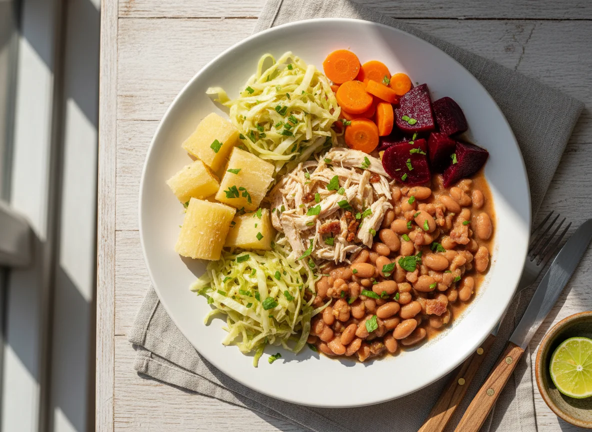 Prato variado com legumes e feijão photo