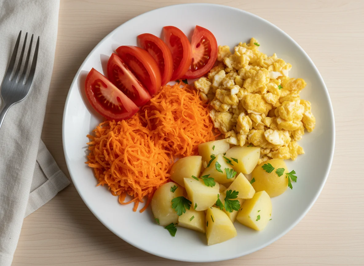 Prato variado com legumes e ovos photo