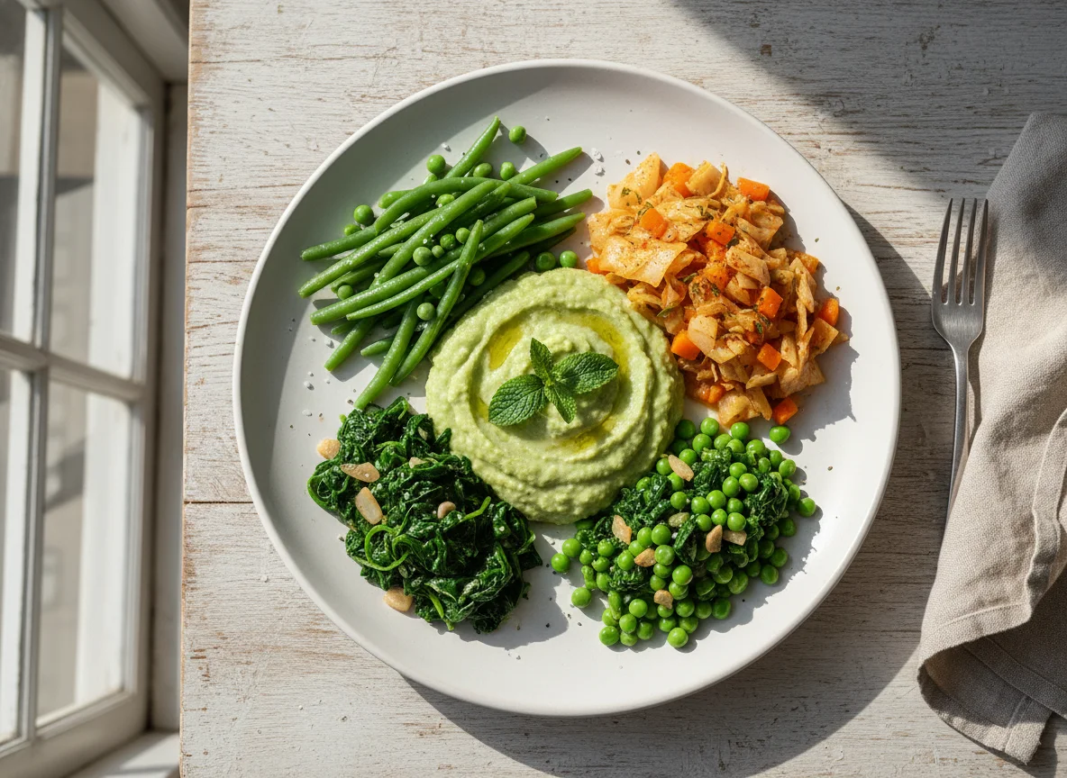 Prato variado com legumes e purê photo