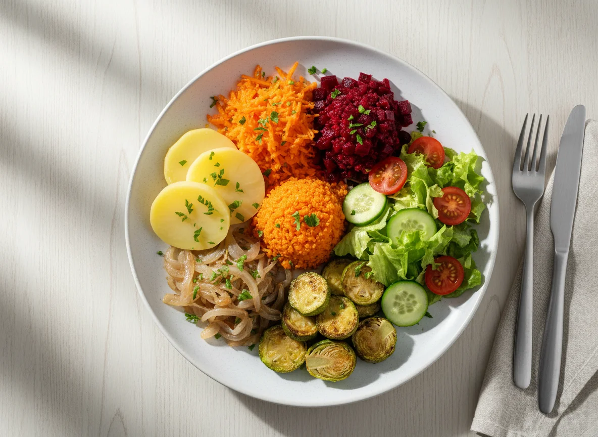 Prato variado com legumes e salada photo