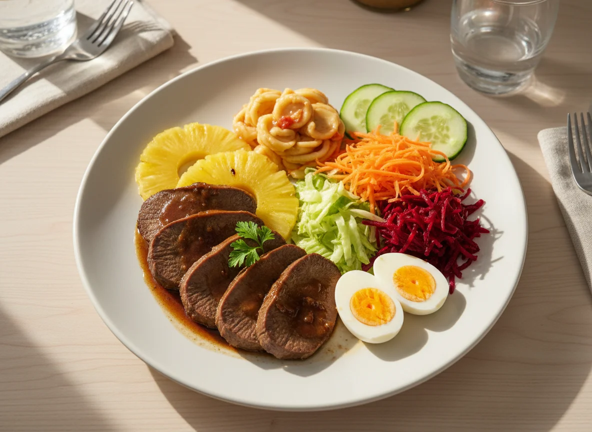 Prato variado com língua bovina e salada photo