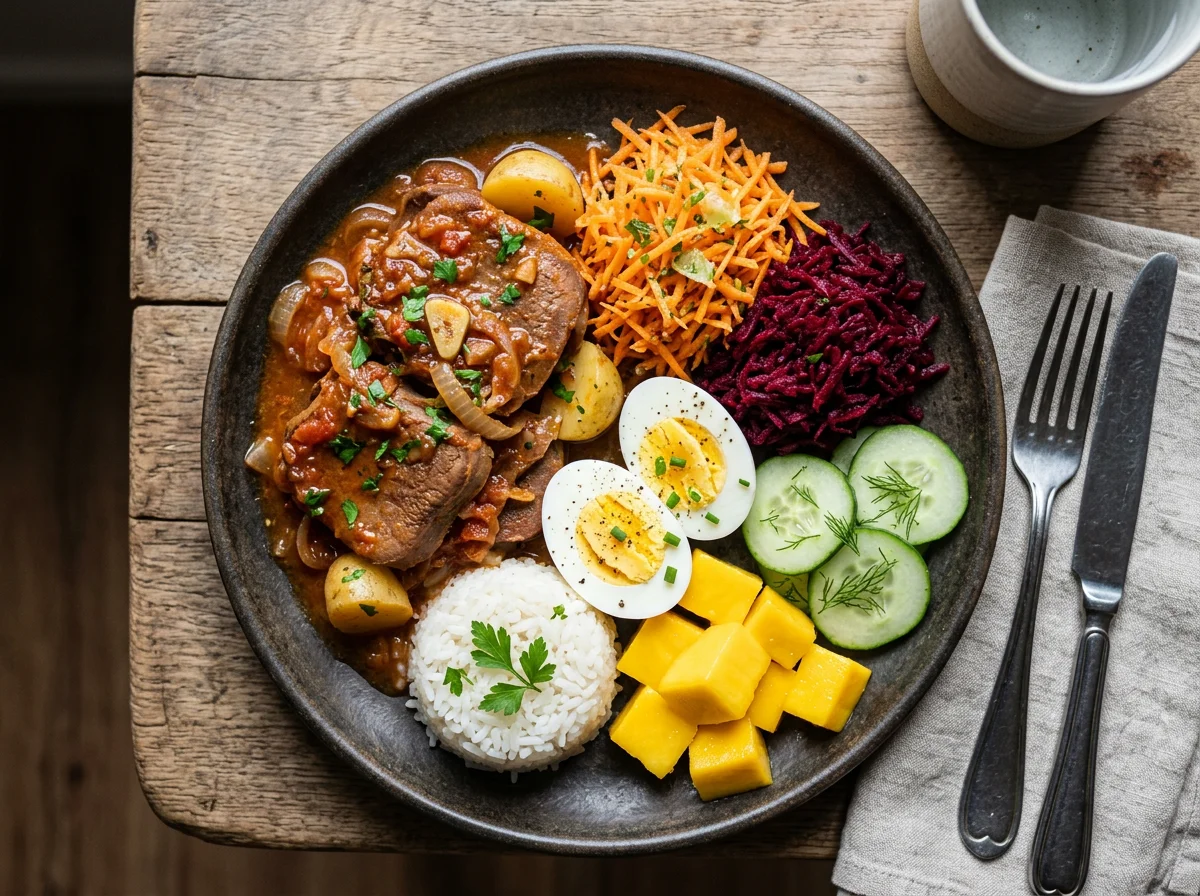 Prato variado com língua bovina photo