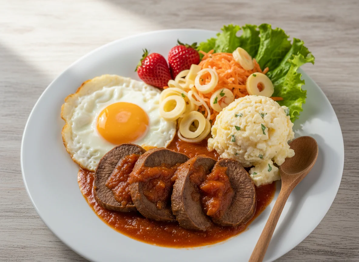 Prato variado com língua de vaca e salada photo