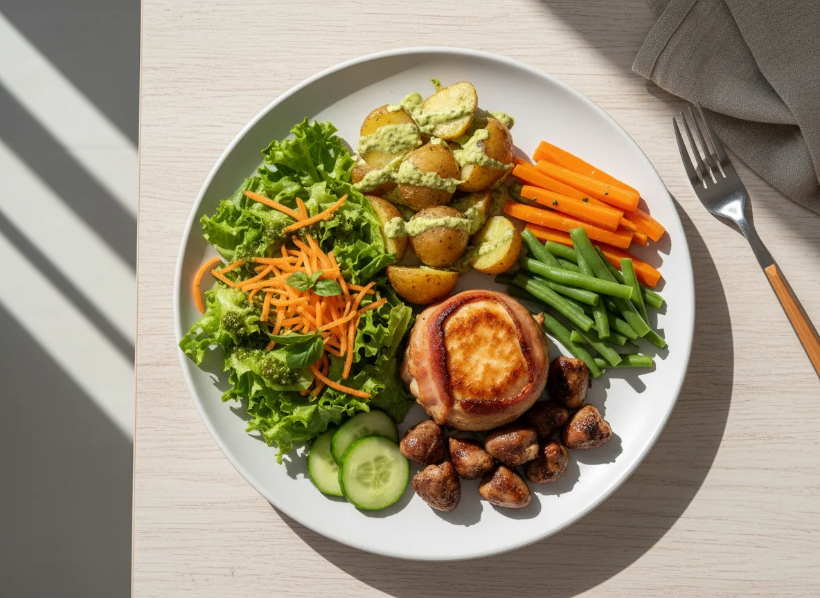 Prato variado com medalhão de frango photo