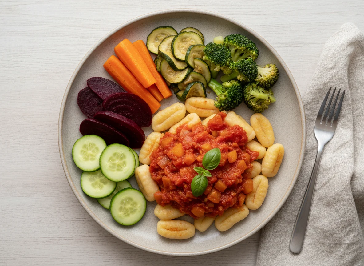 Prato variado com nhoque e vegetais photo