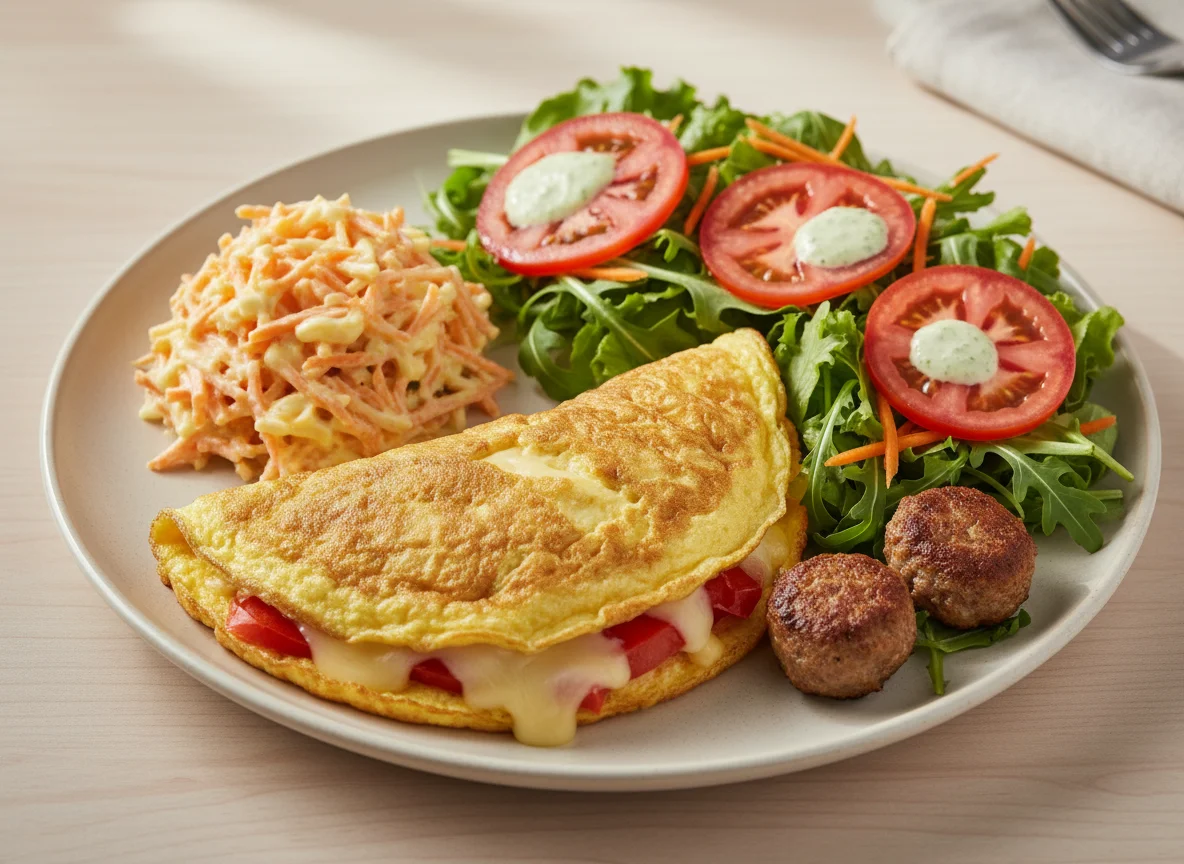 Prato variado com omelete e salada photo