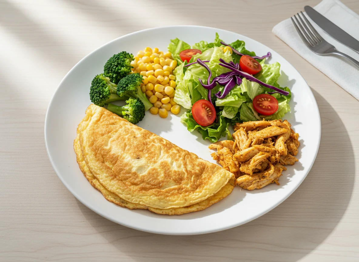 Prato variado com omelete e vegetais photo