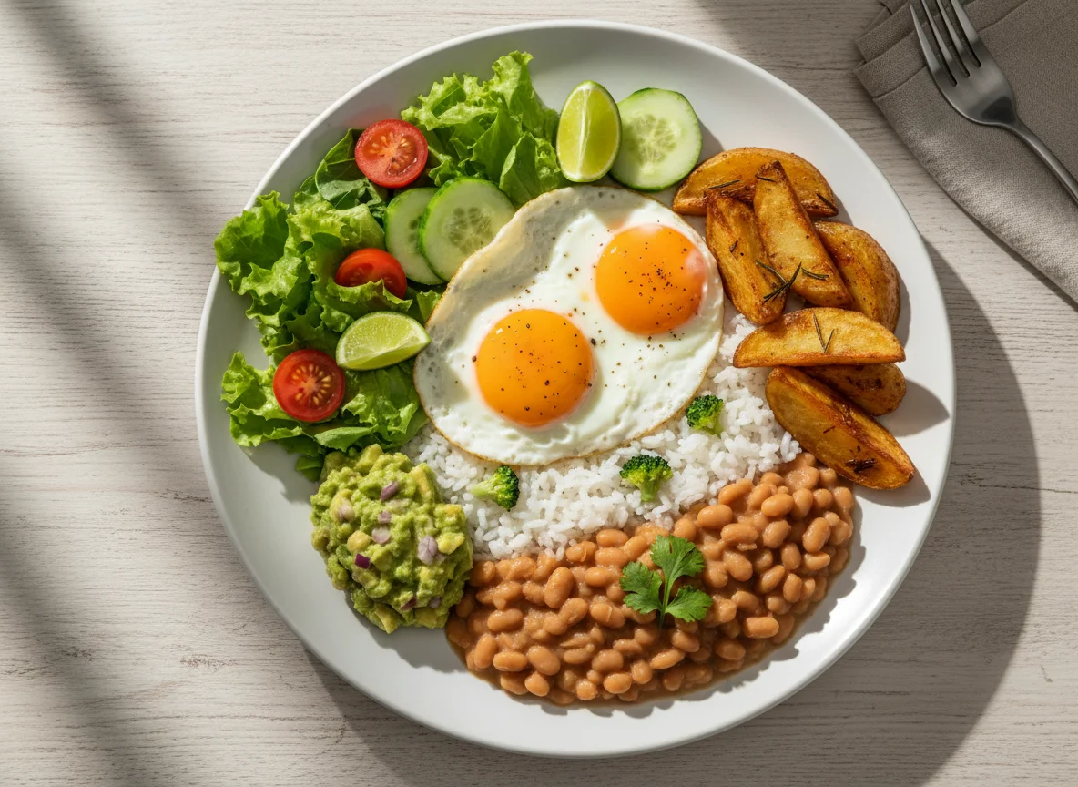 Prato variado com ovos e feijão photo