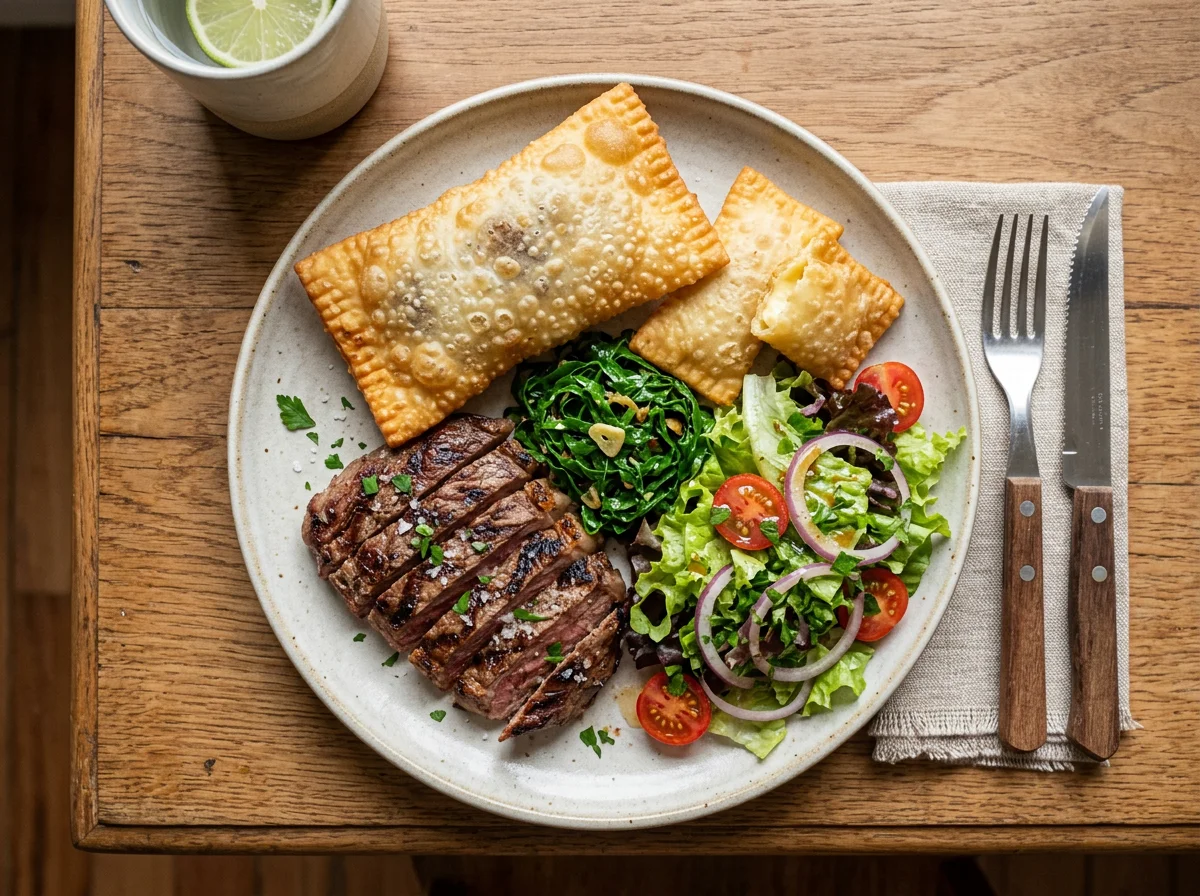 Prato variado com pastéis e salada photo