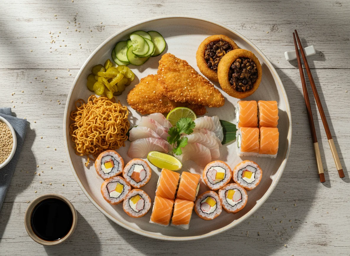 Prato variado com peixe e sushi photo