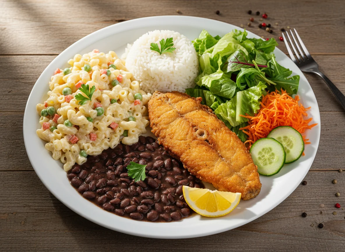 Prato variado com peixe frito photo