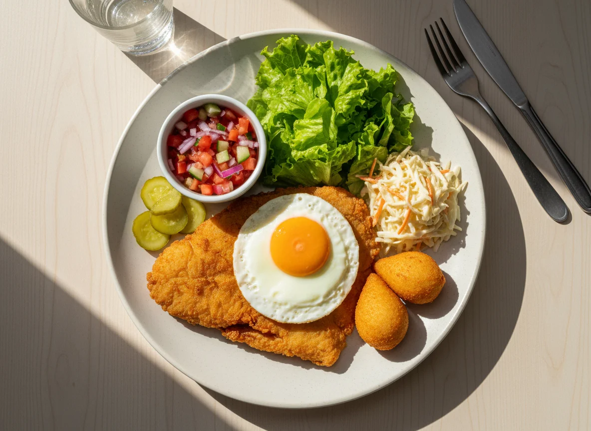 Prato variado com peixe frito e salada photo