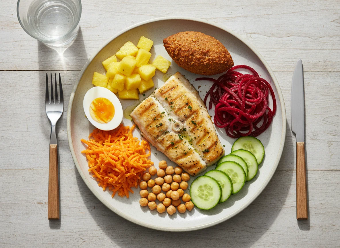 Prato variado com peixe grelhado photo