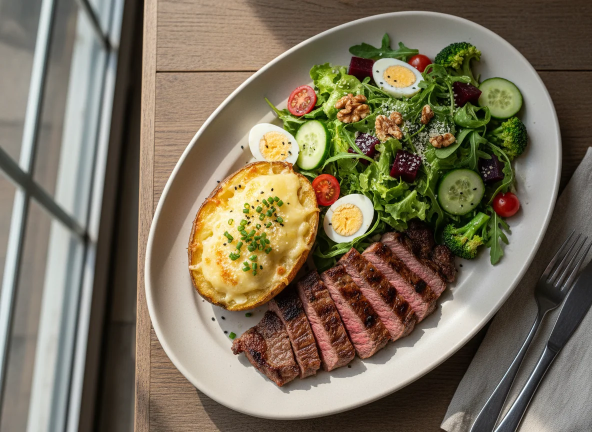 Prato variado com picanha e salada photo