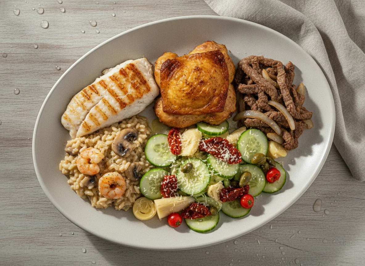 Prato variado com proteínas e salada photo