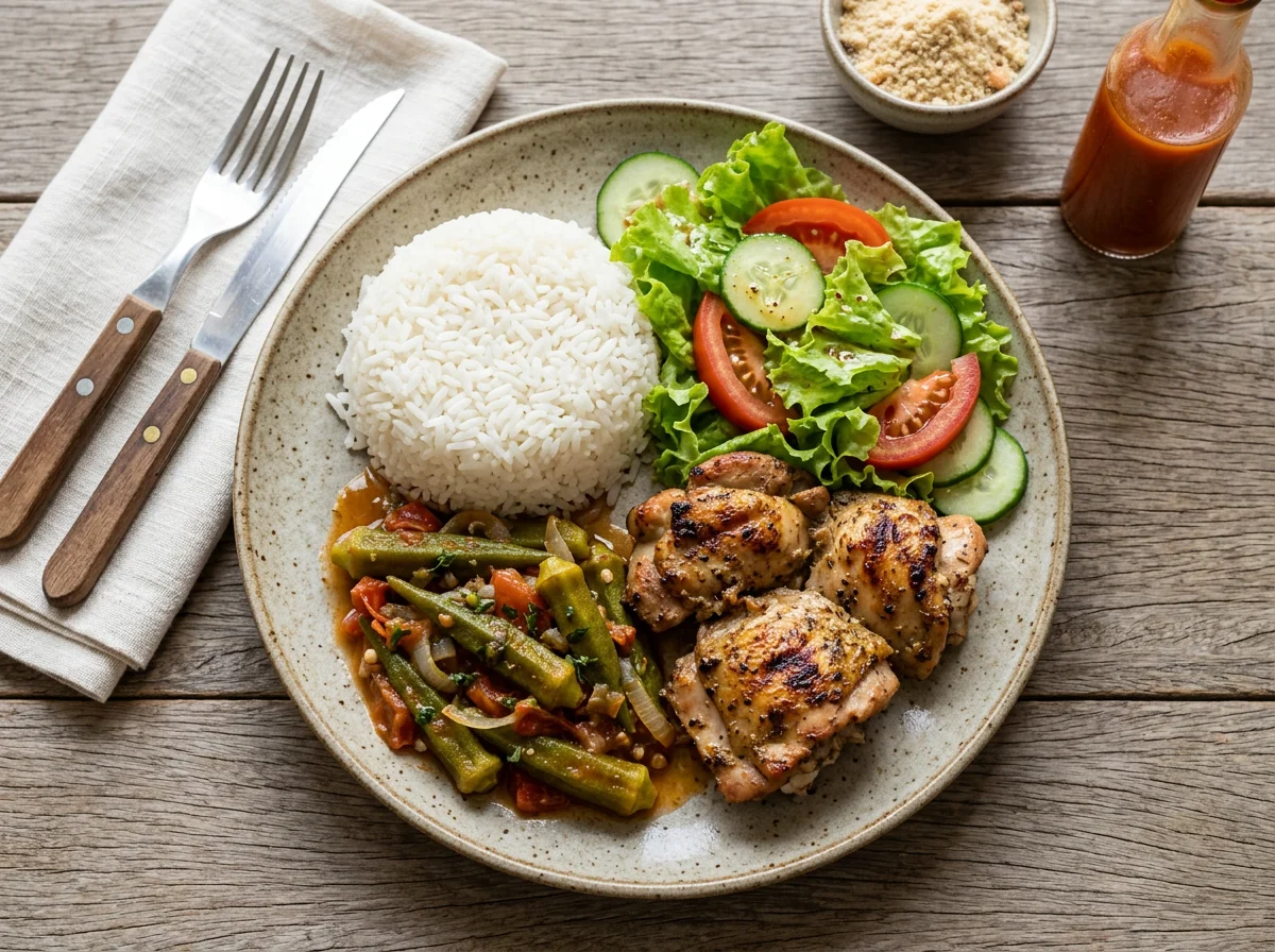 Prato variado com quiabo e frango photo