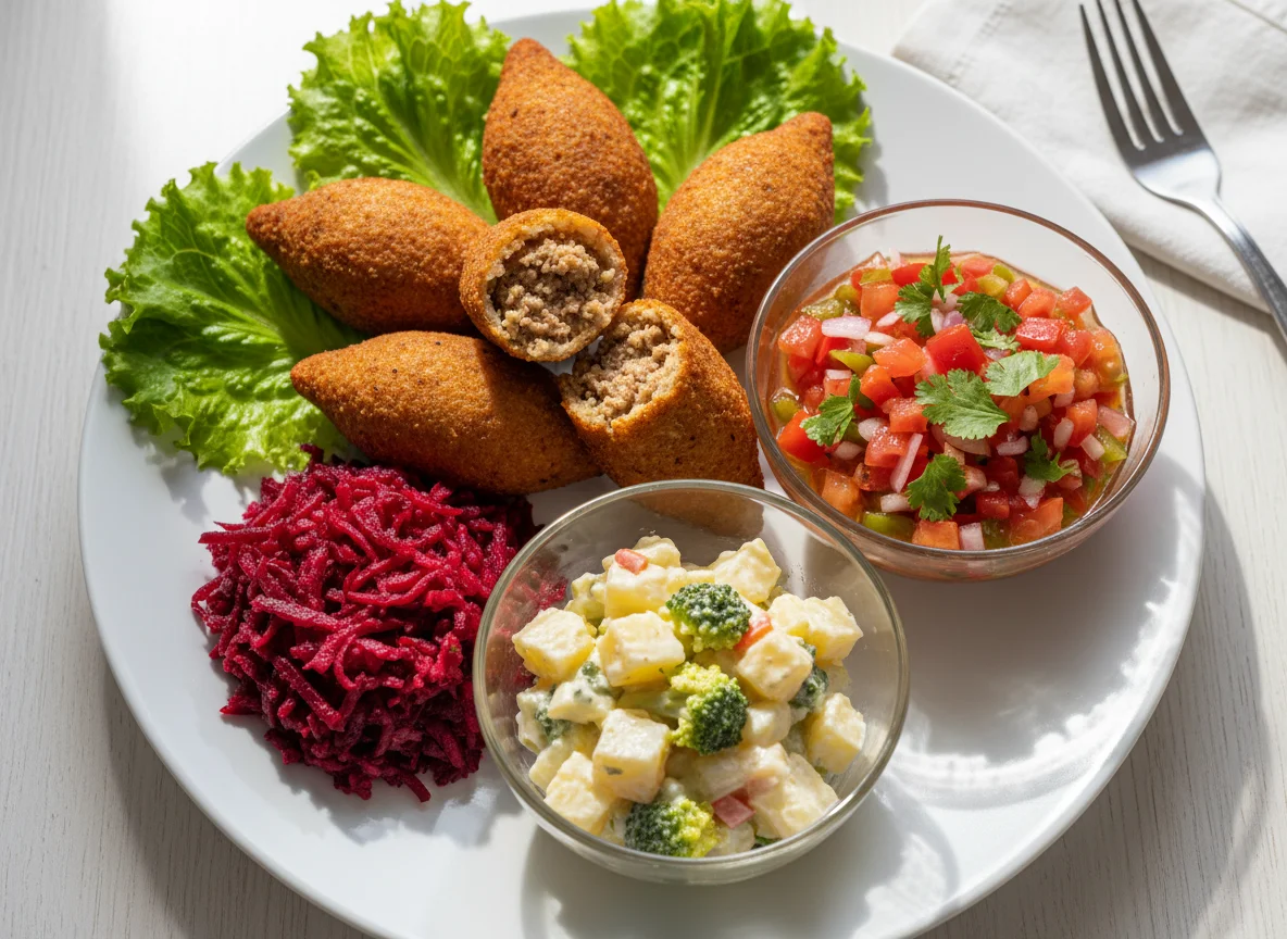 Prato variado com quibe e saladas photo