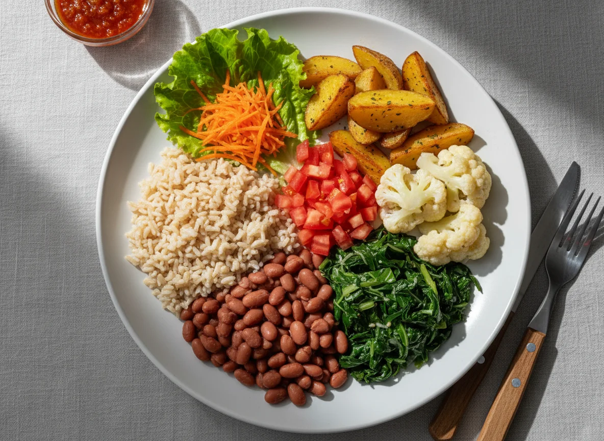 Prato variado com salada e acompanhamentos photo