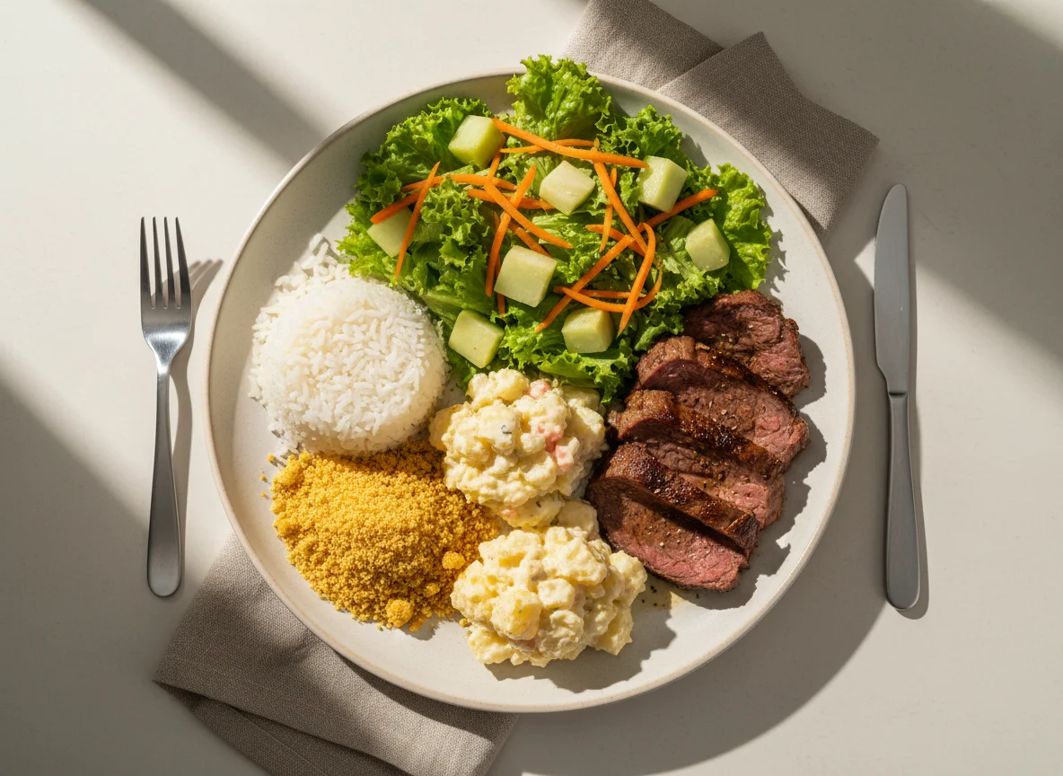 Prato variado com salada e arroz photo