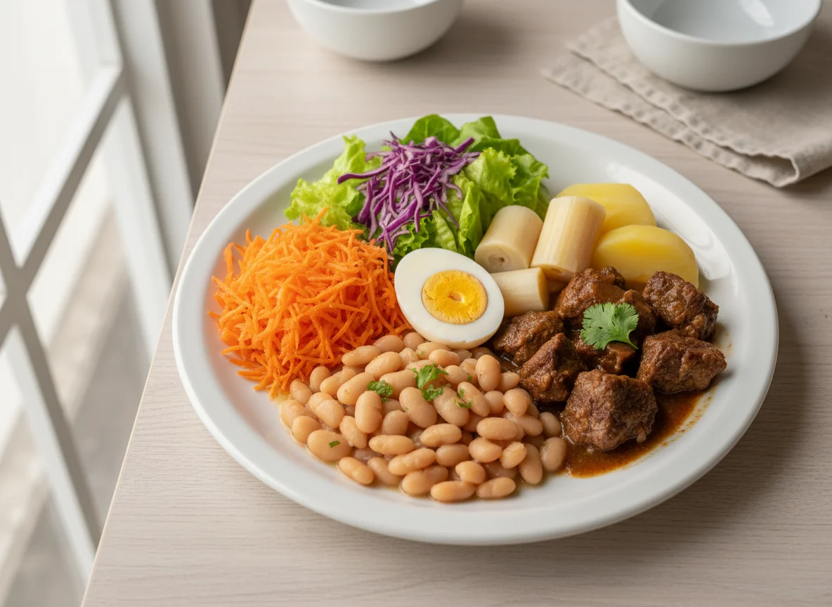 Prato variado com salada e carne photo