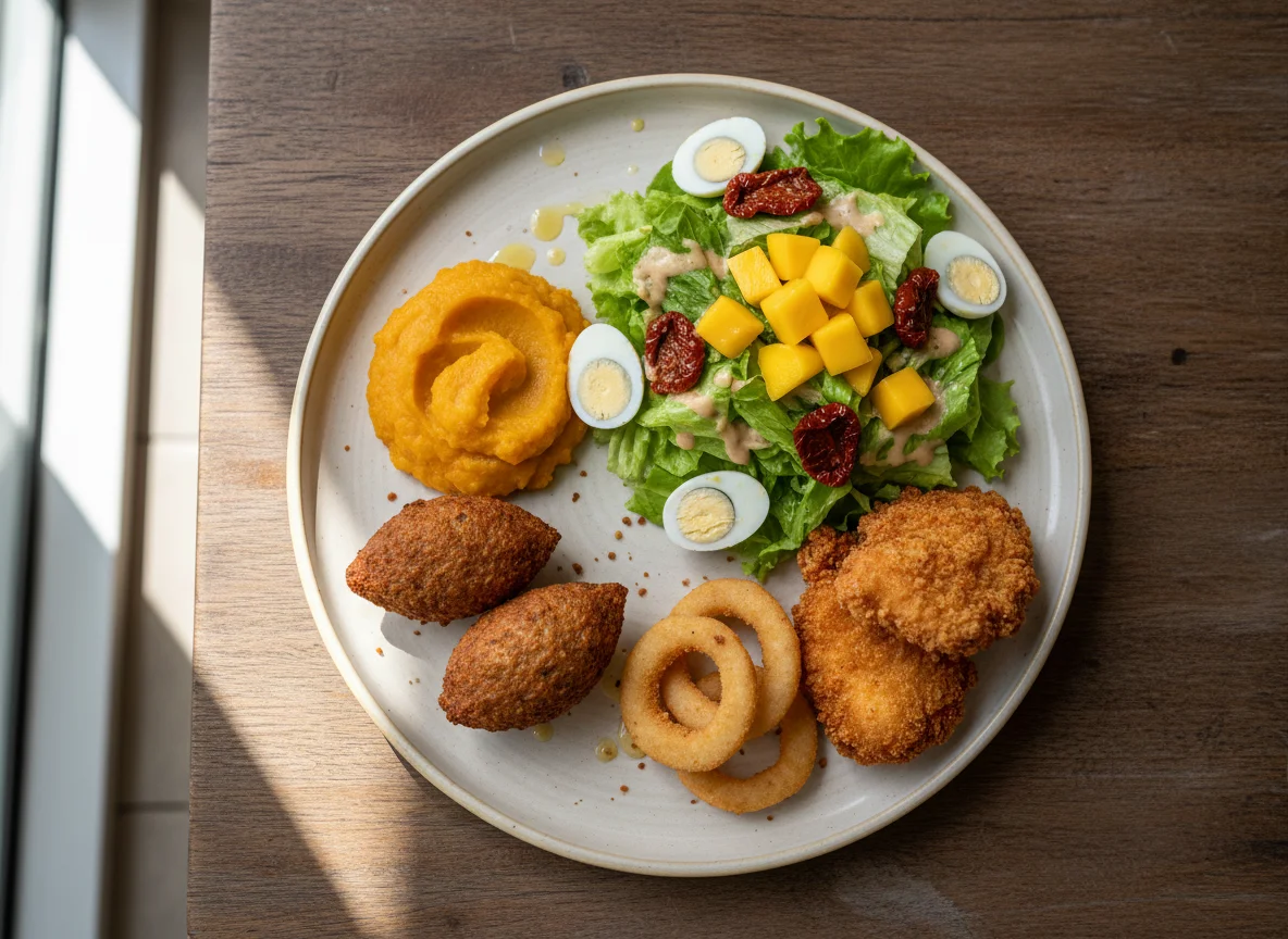 Prato variado com salada e fritos photo