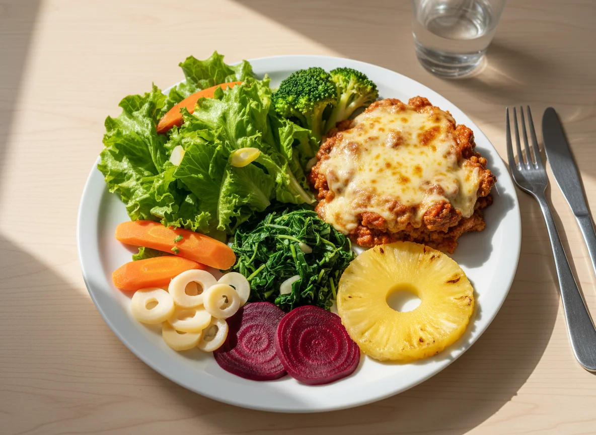 Prato variado com salada e gratinado photo