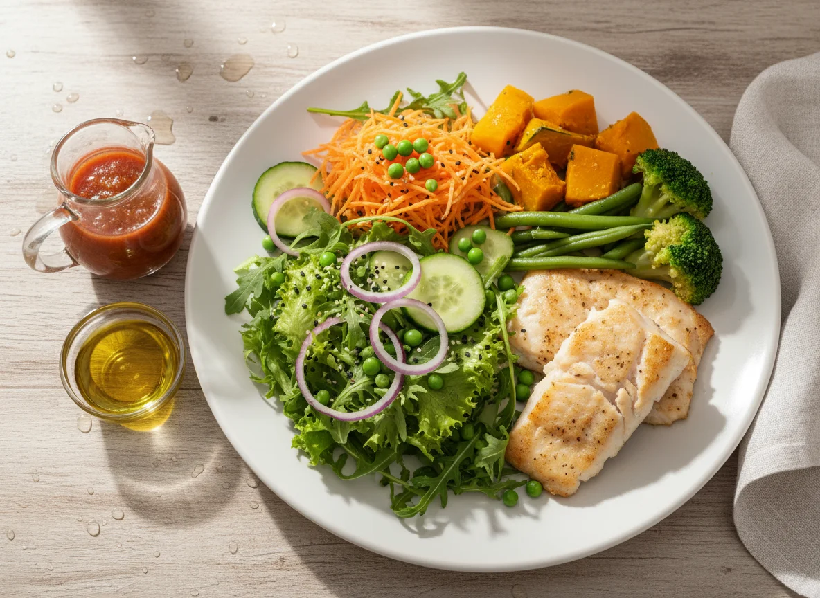 Prato variado com salada e legumes photo