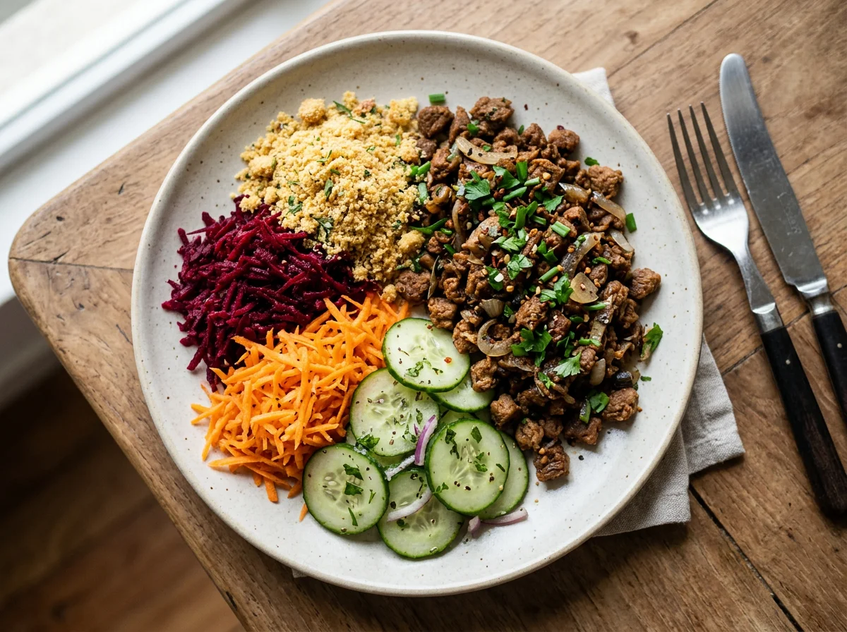 Prato variado com salada e proteína photo