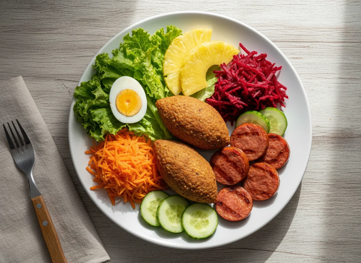 Prato variado com salada e proteínas photo