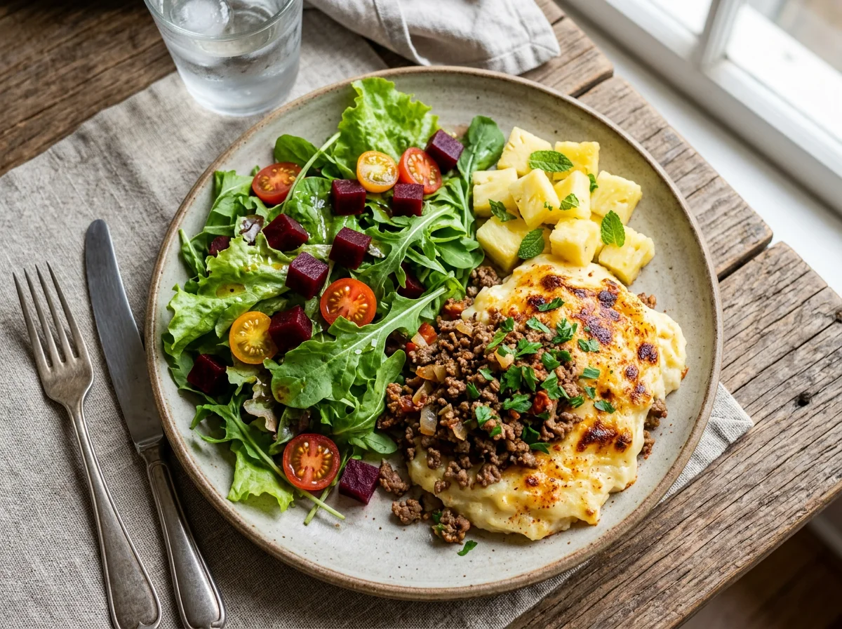 Prato variado com salada e purê photo