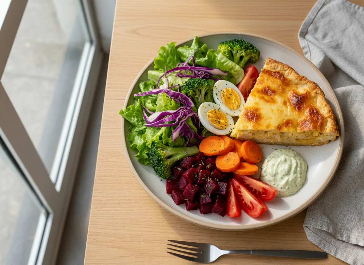 Prato variado com salada e torta photo