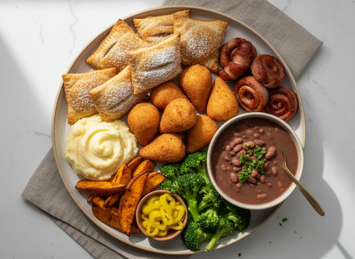 Prato variado com salgados e acompanhamentos photo