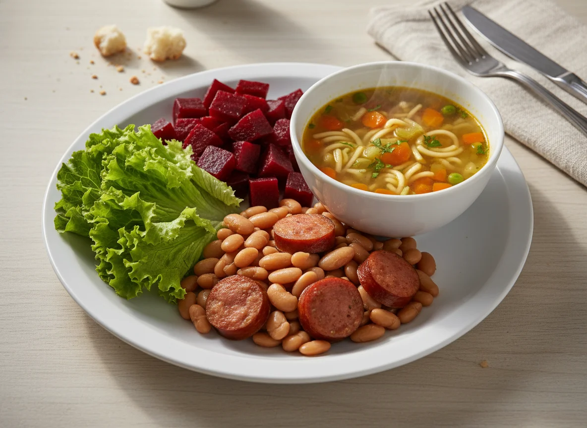 Prato variado com sopa de macarrão photo