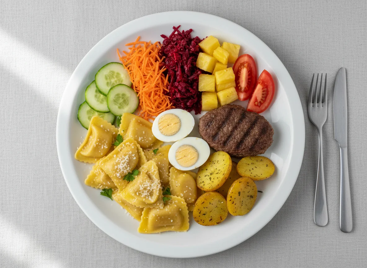 Prato variado com tortéi e salada photo