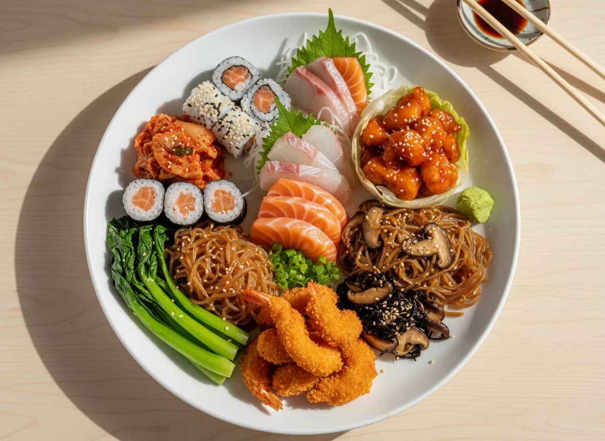 Prato variado de comida asiática photo