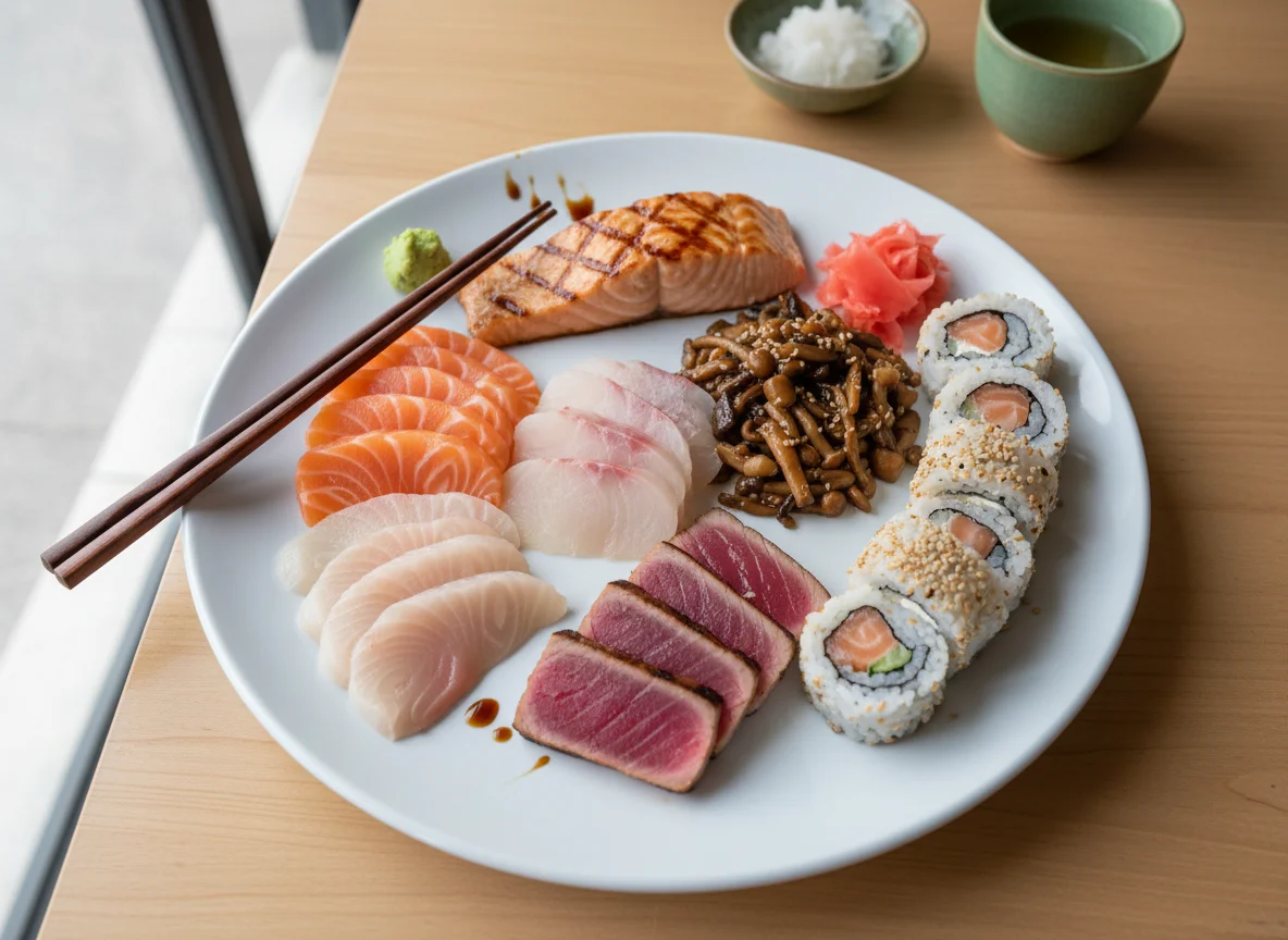 Prato variado de culinária japonesa photo