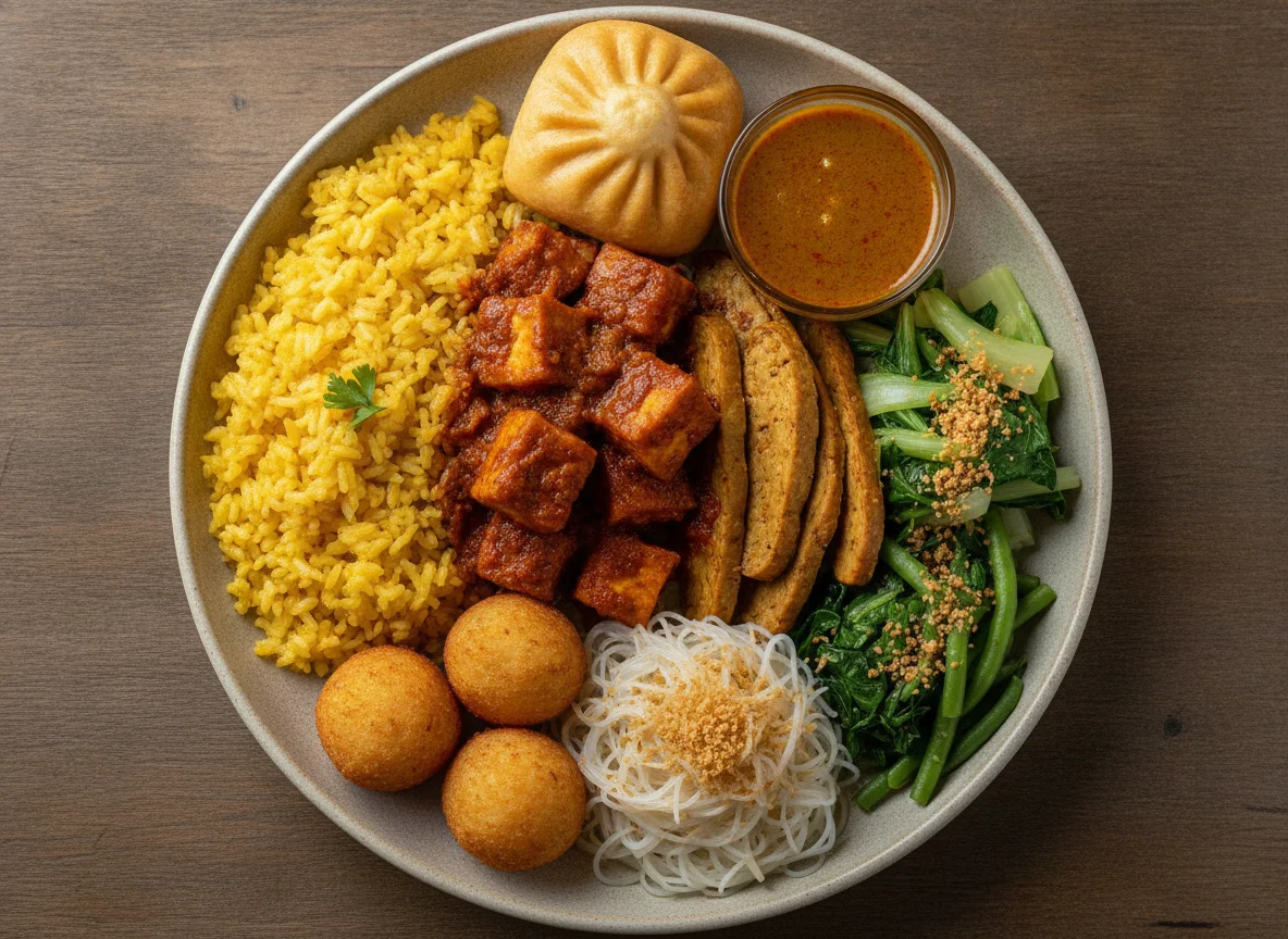 Prato Vegetariano Variado com Arroz e Tofu photo