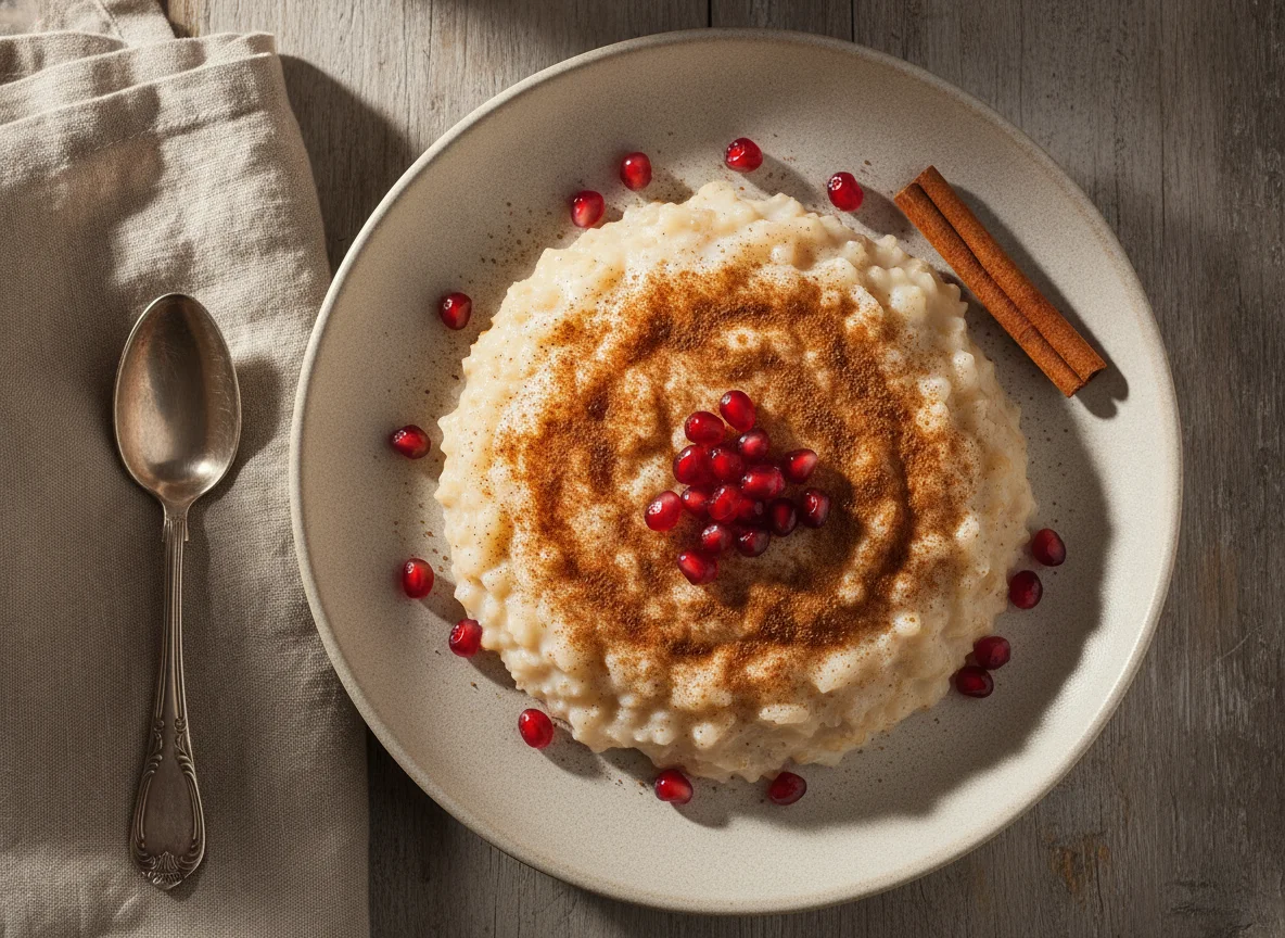 Pudim de arroz com canela e romã photo