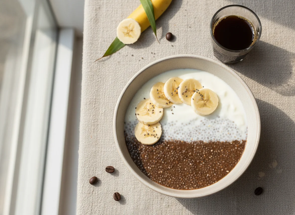 Pudim de chia com banana e café photo
