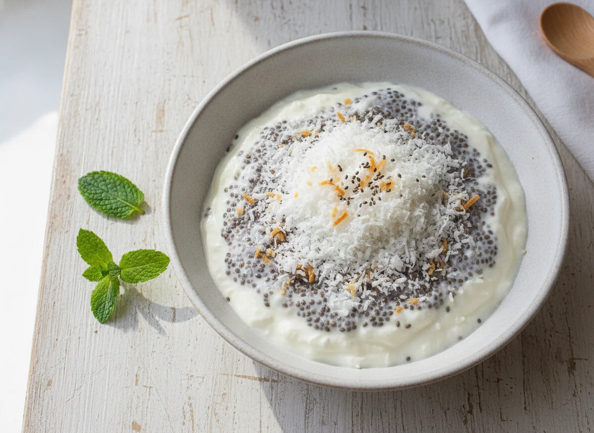 Pudim de chia com coco ralado photo